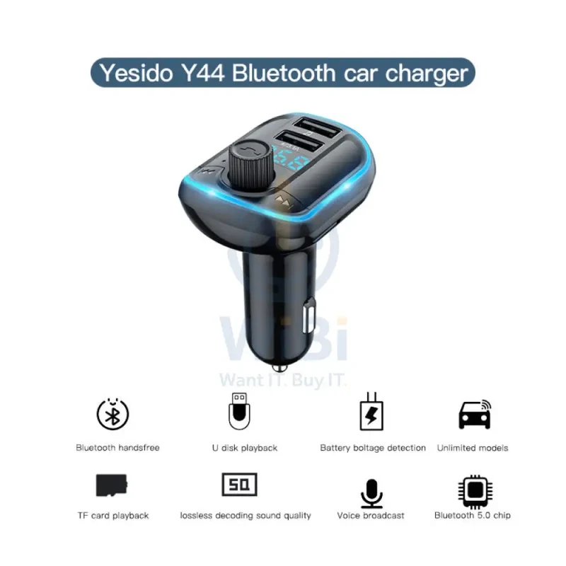 Yesido Y44 Bluetooth To FM Convert Car Charger - 5M / Bluetooth / USB - Black