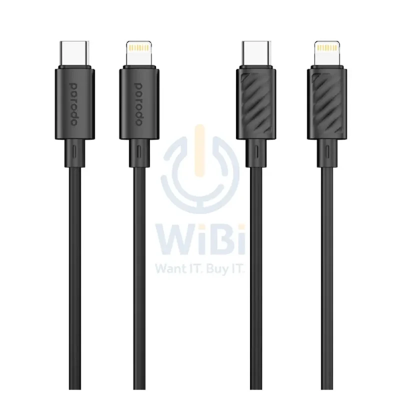 Porodo Blue PD Type C to Lightning PVC Cable - 20W / 1.2 Meter / Black