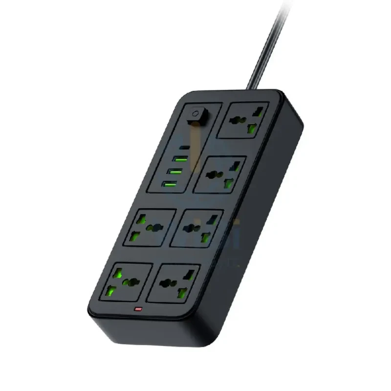 Porodo Blue 6 Universal Sockets Power Strip - 3 Meter / Black