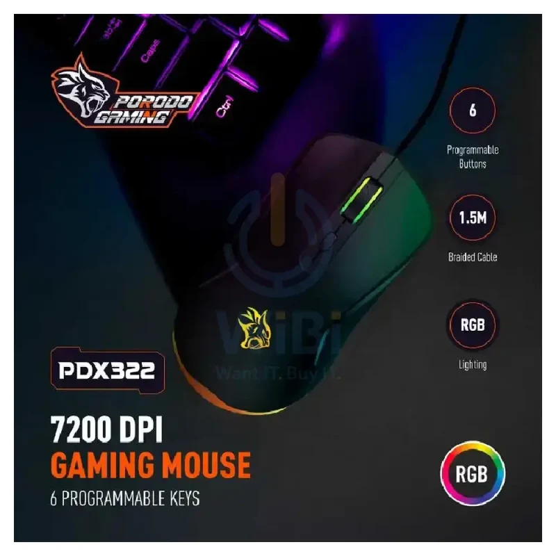 Porodo Gaming Wired Mouse - RGB / Black