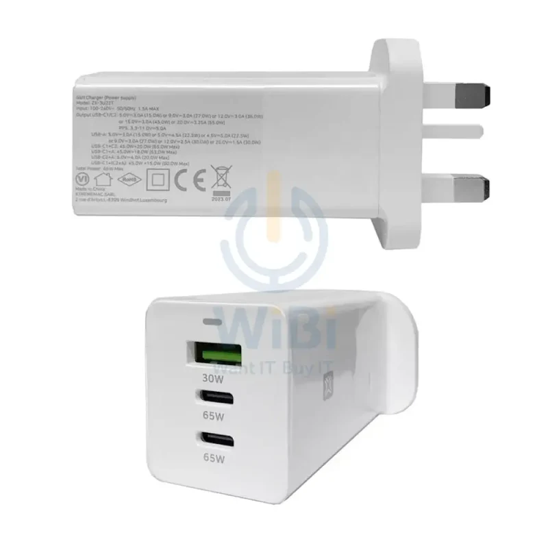 Xtrememac 3 Port Wall Charger with GaN Power Tech - 65W / White