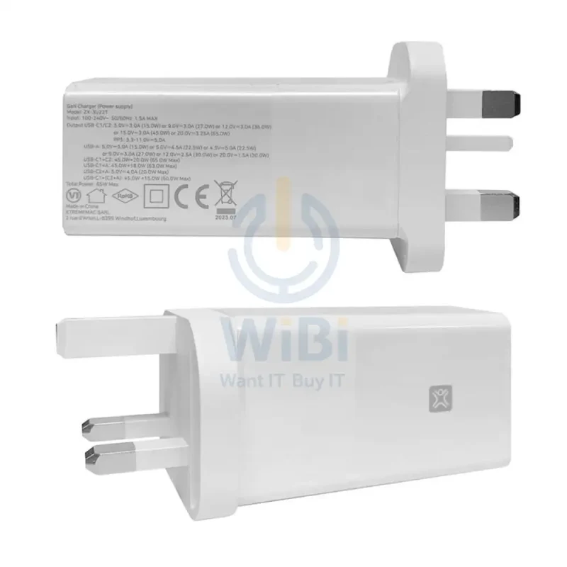 Xtrememac 3 Port Wall Charger with GaN Power Tech - 65W / White