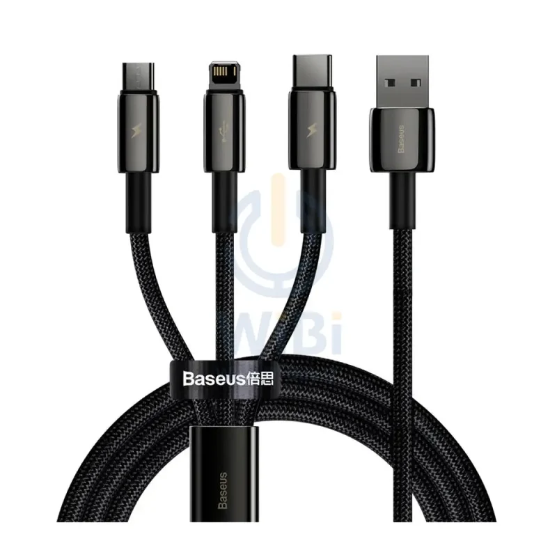 Baseus Tungsten Gold 3 in 1 Fast Data Cable - Micro/USB-C/Lightning/ 3.5a / 1.5 Meter / Black