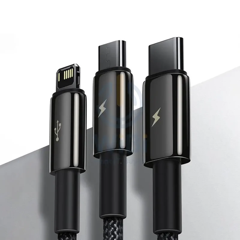Baseus Tungsten Gold 3 in 1 Fast Data Cable - Micro/USB-C/Lightning/ 3.5a / 1.5 Meter / Black