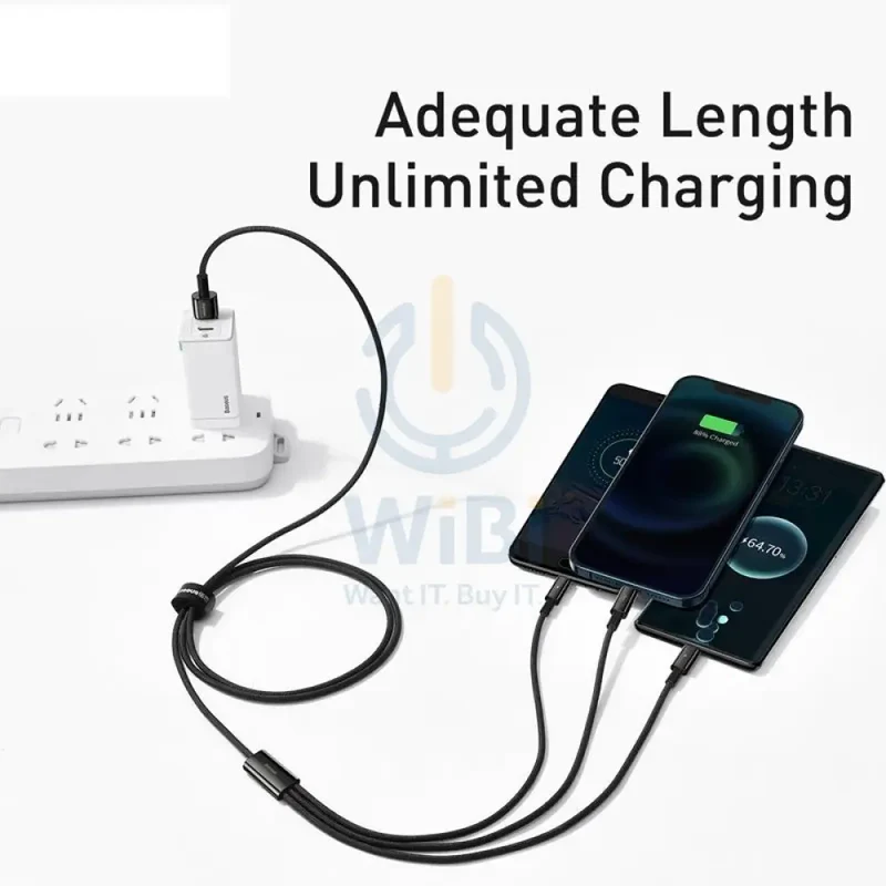 Baseus Tungsten Gold 3 in 1 Fast Data Cable - Micro/USB-C/Lightning/ 3.5a / 1.5 Meter / Black