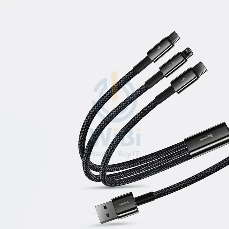 Baseus Tungsten Gold 3 in 1 Fast Data Cable - Micro/USB-C/Lightning/ 3.5a / 1.5 Meter / Black
