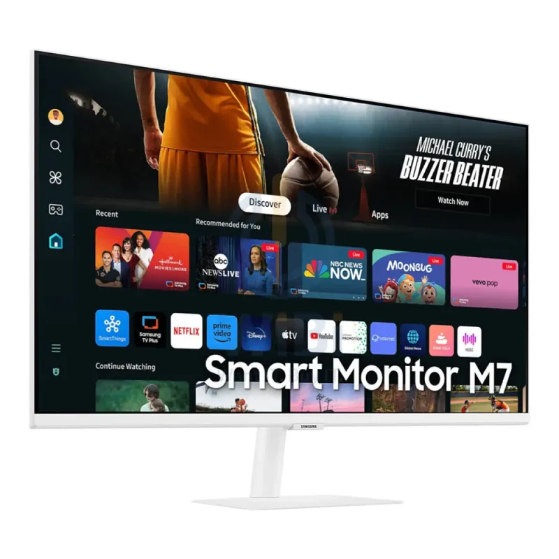 شاشة سامسونج 4K UHD M70D LS32DM703UMXUE ذكية، مقاس 32.0 بوصة، 4K UHD، 4 مللي ثانية، HDMI، USB، بلوتوث v5.2، أبيض