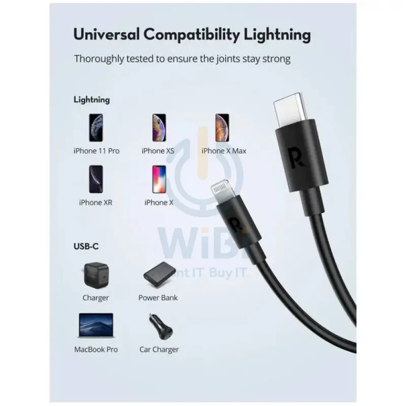RAVPower Cable - USB-C To Lightning / 1 Meter / Black