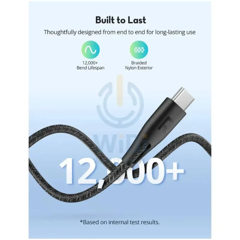 كابل شحن سريع راف باور مجدول بالنايلون - طول 1.2 متر / 60 واط / من USB-C إلى USB-C