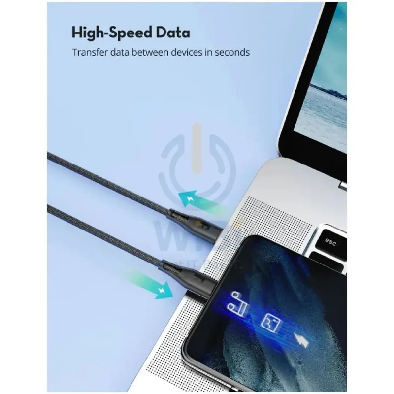 كابل شحن سريع راف باور مجدول بالنايلون - طول 1.2 متر / 60 واط / من USB-C إلى USB-C