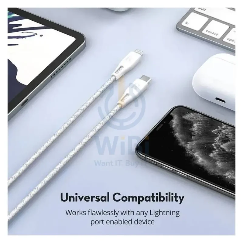 RAVPower Nylon Braided Type-C to Lightning Charging Cable - 0.3 Meter / White