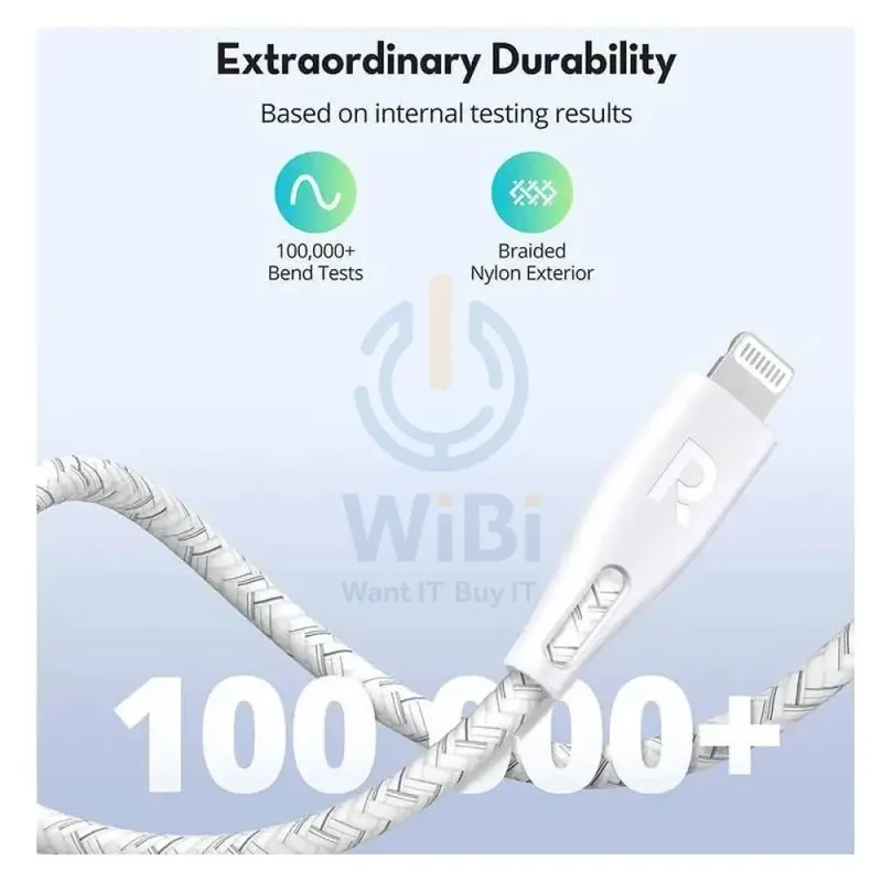 RAVPower Nylon Braided Type-C to Lightning Charging Cable - 0.3 Meter / White
