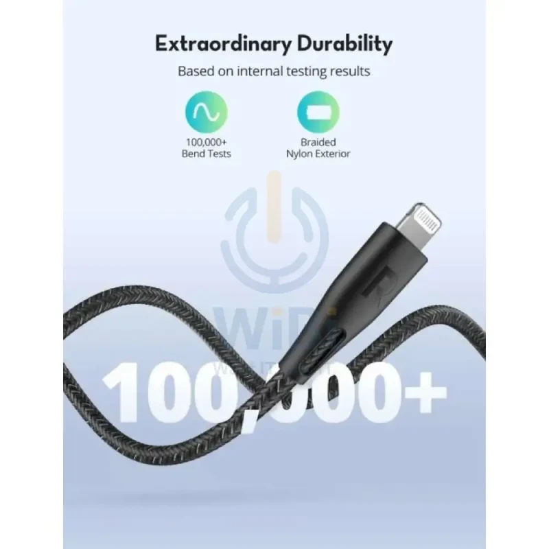 RAVPower Nylon Braided Type-C to Lightning Charging Cable - 0.3 Meter / Black