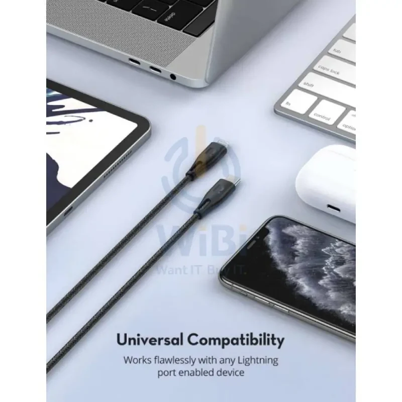 RAVPower Nylon Braided Type-C to Lightning Charging Cable - 0.3 Meter / Black