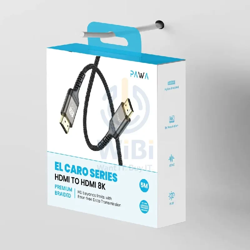 كابل HDMI مضفر من سلسلة إل-كارو من باوا، من HDMI إلى HDMI، بدقة 8K، بطول 5 أمتار، باللون الأسود