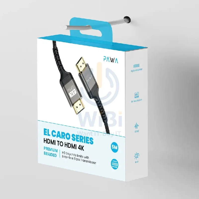 كابل باوا سلسلة إل-كارو مضفر من HDMI إلى HDMI، 4K، بطول 5 متر، باللون الأسود
