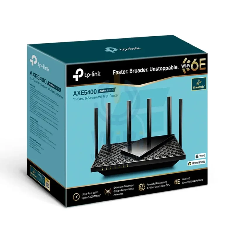 راوتر تي بي لينك AXE5400 ثلاثي النطاق، جيجابت، Wi-Fi 6E، 6 جيجاهرتز، (2402 ميجابت في الثانية)، USB 3.0، Gigabit WAN، Gigabit LAN