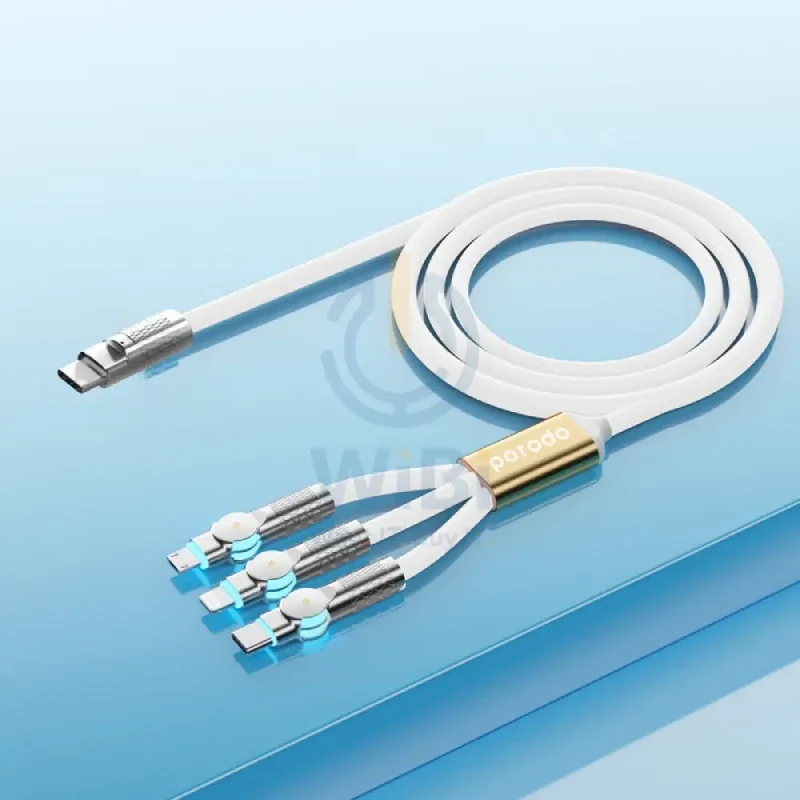 Porodo Three-in-one Multi-Connector Swivel Cable - 100W / 1.2 Meter / White