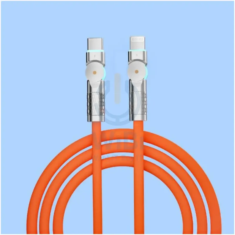 Porodo High-Speed Rotating Connector Data Cable - USB-C / Lightning / 30W / 1 Meter / Orange