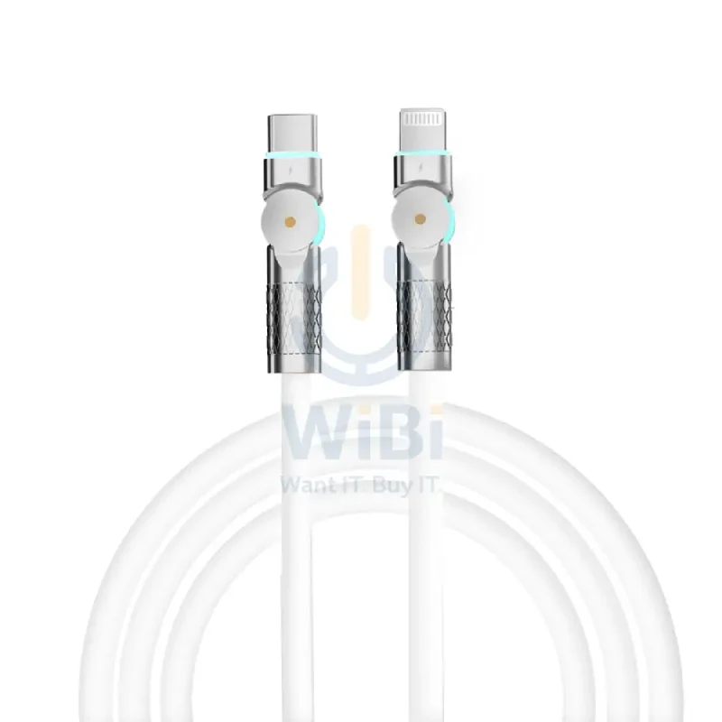 Porodo High-Speed Rotating Connector Data Cable - USB-C / Lightning / 30W / 1 Meter / White