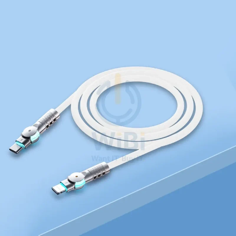 Porodo High-Speed Rotating Connector Data Cable - USB-C / Lightning / 30W / 1 Meter / White