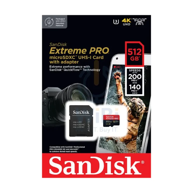 SanDisk Extreme PRO microSDXC UHS-I CARD with Adapter - 512GB / Up to 200 MB/s