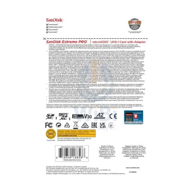 SanDisk Extreme PRO microSDXC UHS-I CARD with Adapter - 512GB / Up to 200 MB/s
