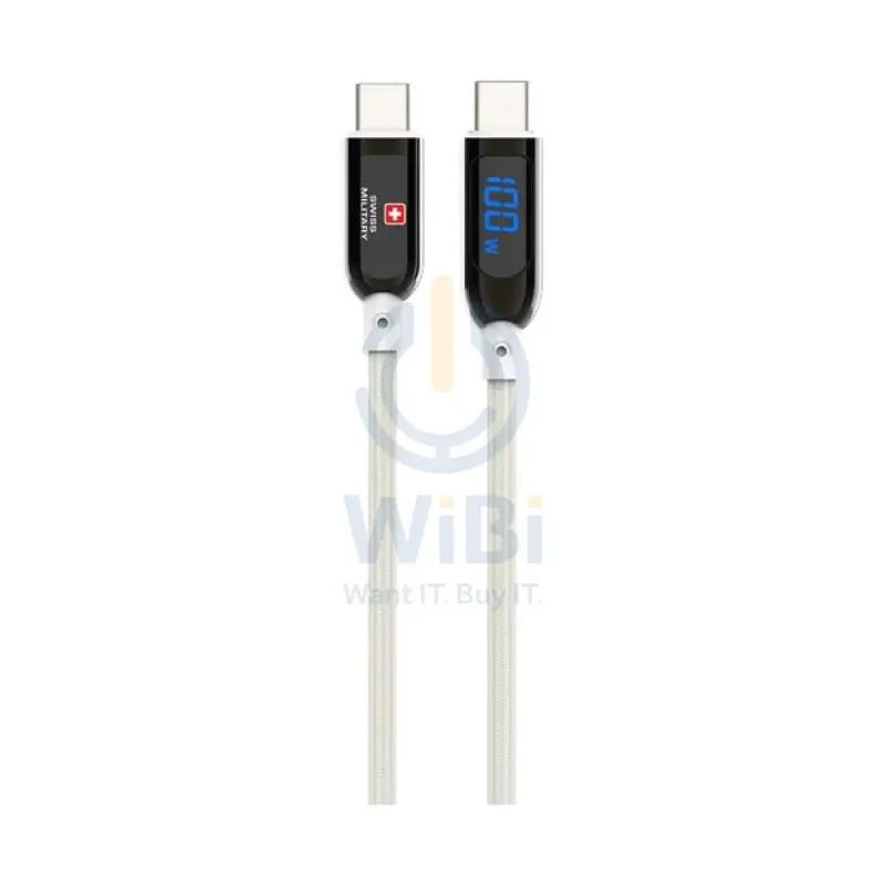 Swiss Military Braided Type-C To Type-C Data Sync Charging Cable - 2 Meter / 100W / White