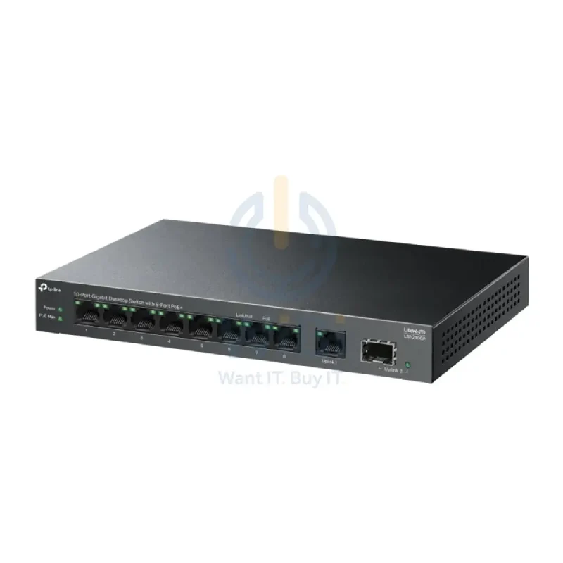 سويتش تي بي لينك (LS1210GP) مكتبي جيجابت 10 منافذ مع 8 منافذ PoE+ - سرعة 20 جيجابت في الثانية / LAN