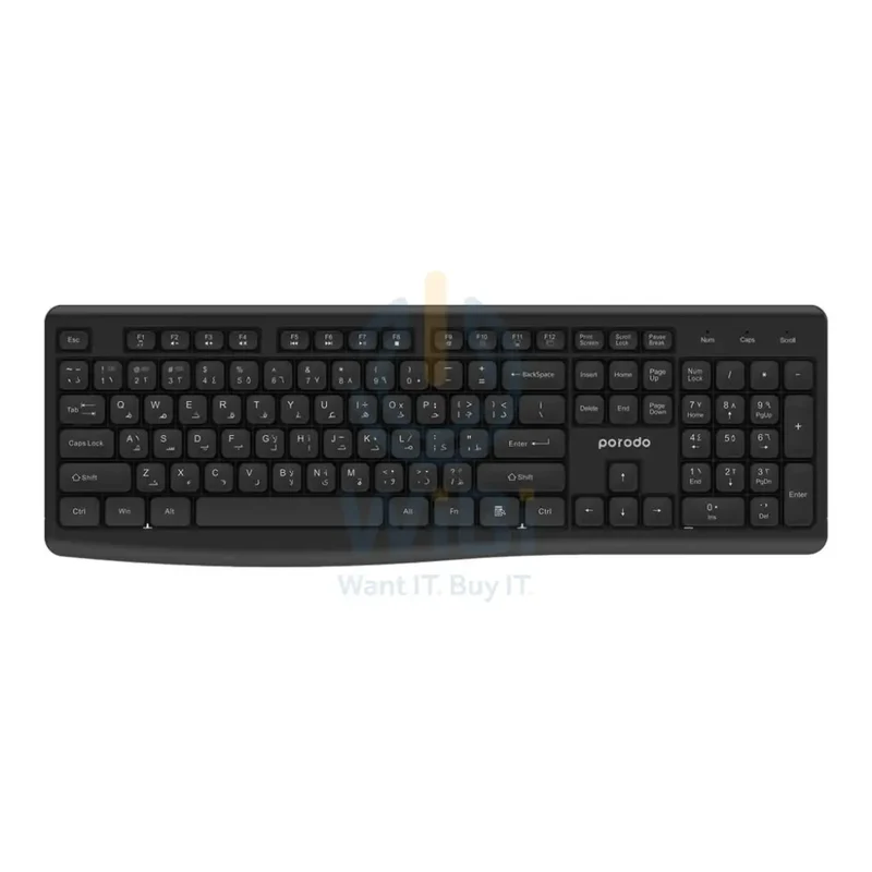 Porodo Wireless 2.4G+BT Keyboard with Mouse - Black