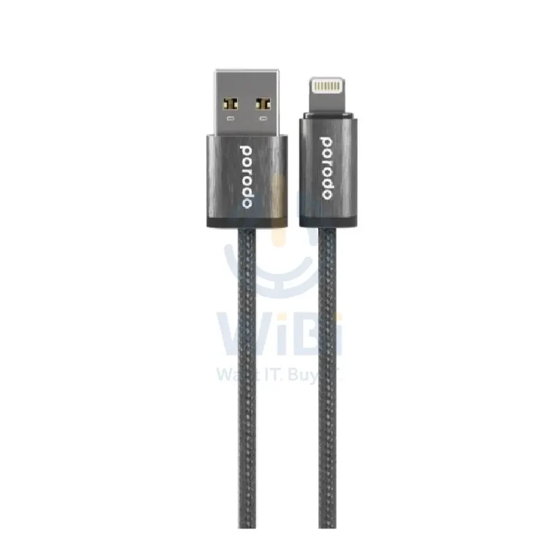 Porodo Woven 2.4A USB A to Lightning Cable 1.2M - Black
