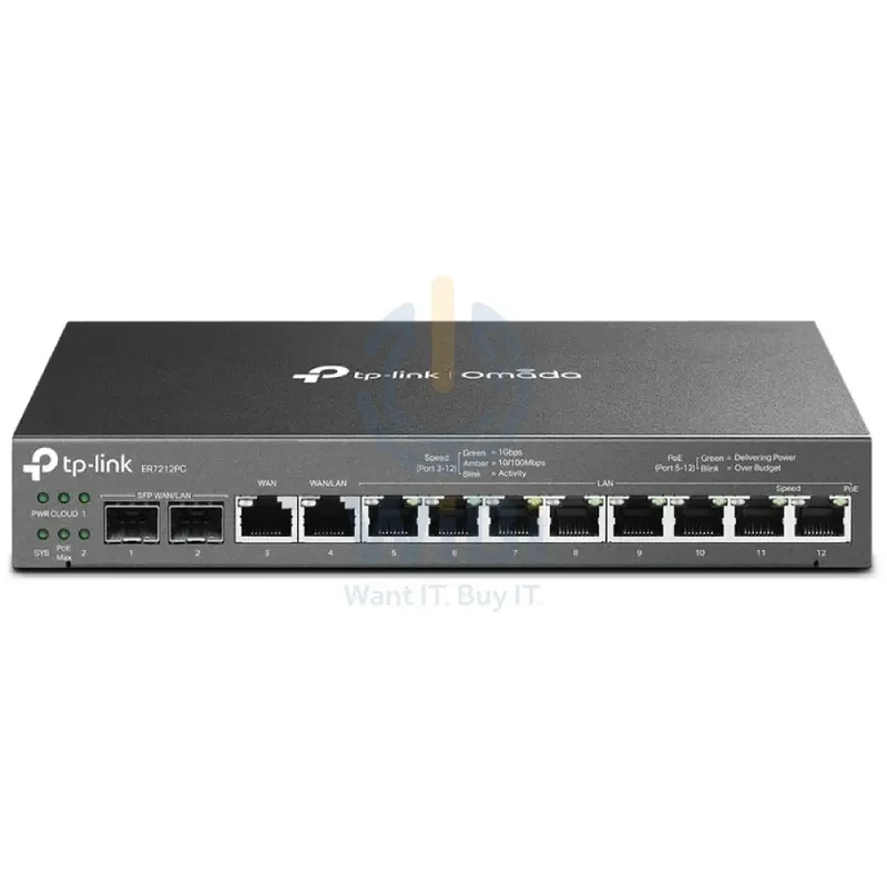 TP-Link (ER7212PC) Omada 3-in-1 Gigabit VPN Router - 8 Ports PoE / Gigabit WAN / Gigabit LAN