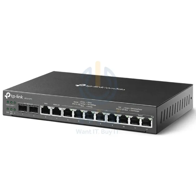TP-Link (ER7212PC) Omada 3-in-1 Gigabit VPN Router - 8 Ports PoE / Gigabit WAN / Gigabit LAN