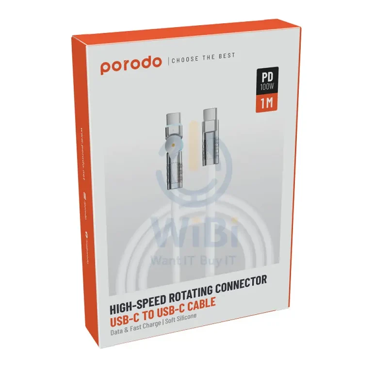 Porodo High-Speed Rotating Connector Data Cable - 100W / 1 Meter / White