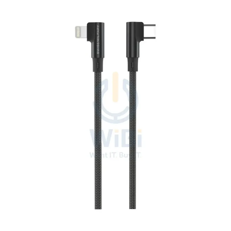 Swiss Military Braided Type-C To Lightning Data Sync Charging Cable - 2 Meter / 18W / Black