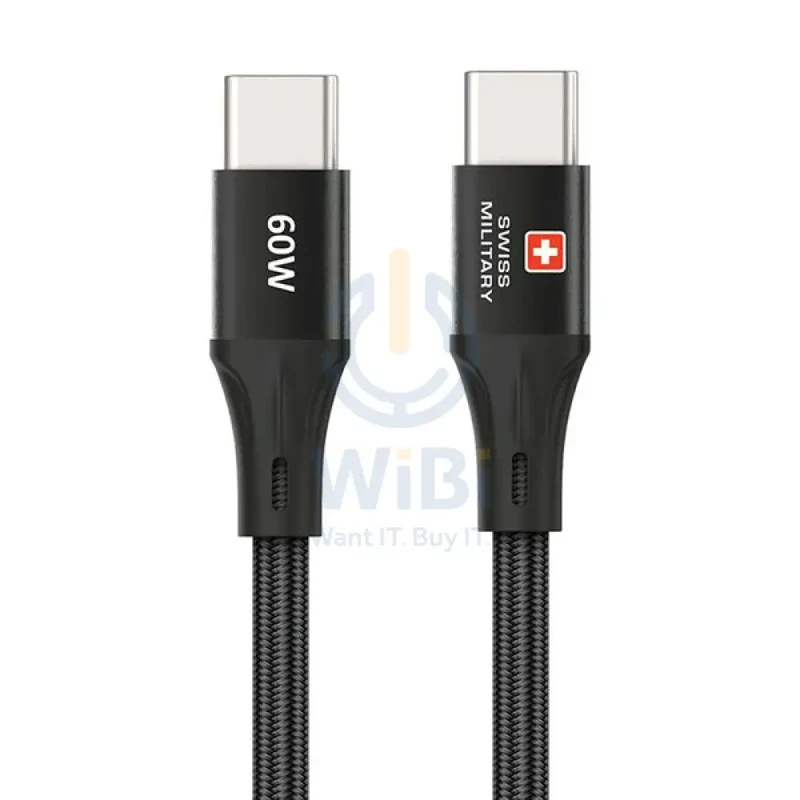 Swiss Military USB-C To USB-C Data Sync Charging Cable - 1.2 Meter / 60W / Black