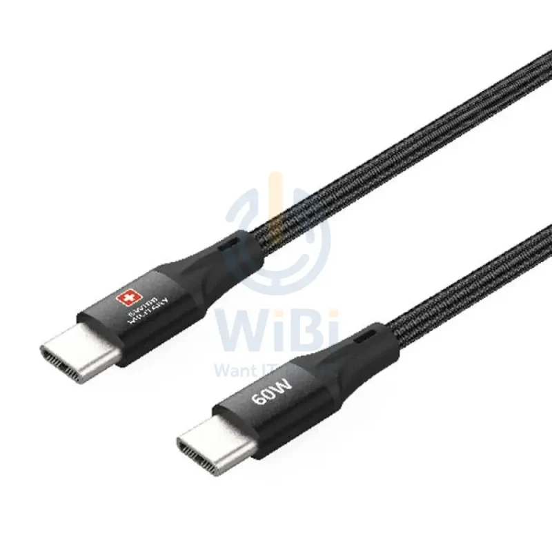 Swiss Military USB-C To USB-C Data Sync Charging Cable - 1.2 Meter / 60W / Black