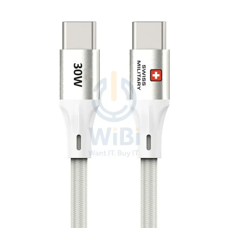 Swiss Military USB-C To USB-C Data Sync Charging Cable - 1.2 Meter / 30W / White