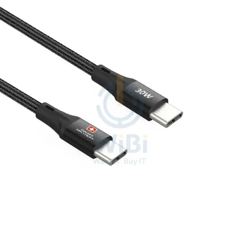 Swiss Military USB-C To USB-C Data Sync Charging Cable - 1.2 Meter / 30W / Black