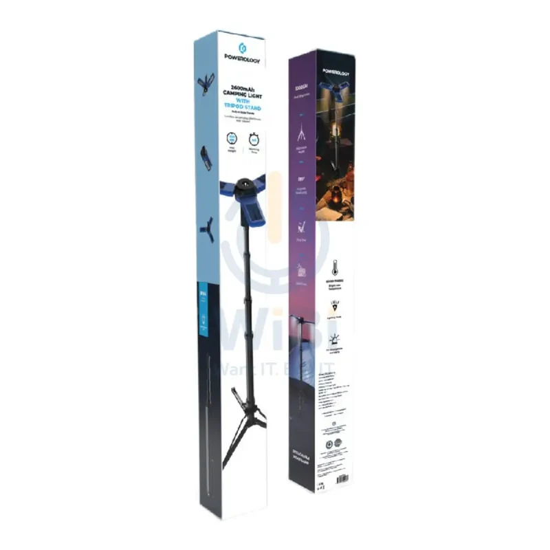 Powerology Camping Solar Foldable Tripod - 2600mAh / USB-C / Blue