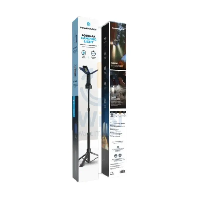 Powerology Camping Worklight Foldable Tripod - 4000mAh / USB-C / 4000LM / Black
