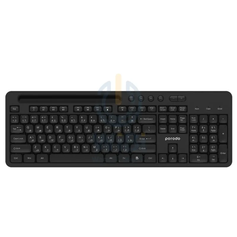 Porodo Wireless 2.4G+BT Keyboard with Pen/Phone Tray and Mouse - Black