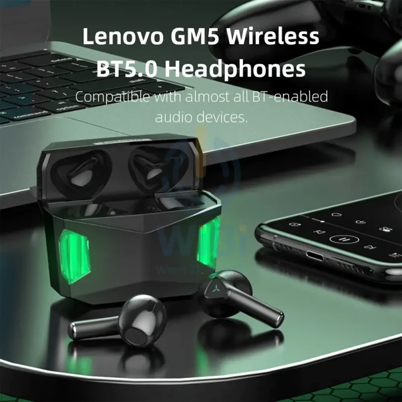 سماعات أذن لينوفو ثينك بلس لايف بودز GM5 - بلوتوث 5.0 / أسود