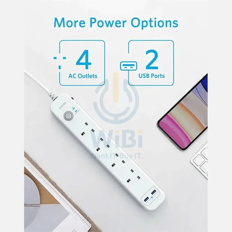 Anker 322 4-in-1 Extension Power Socket - 2x USB-A / 2m Cable Length / White