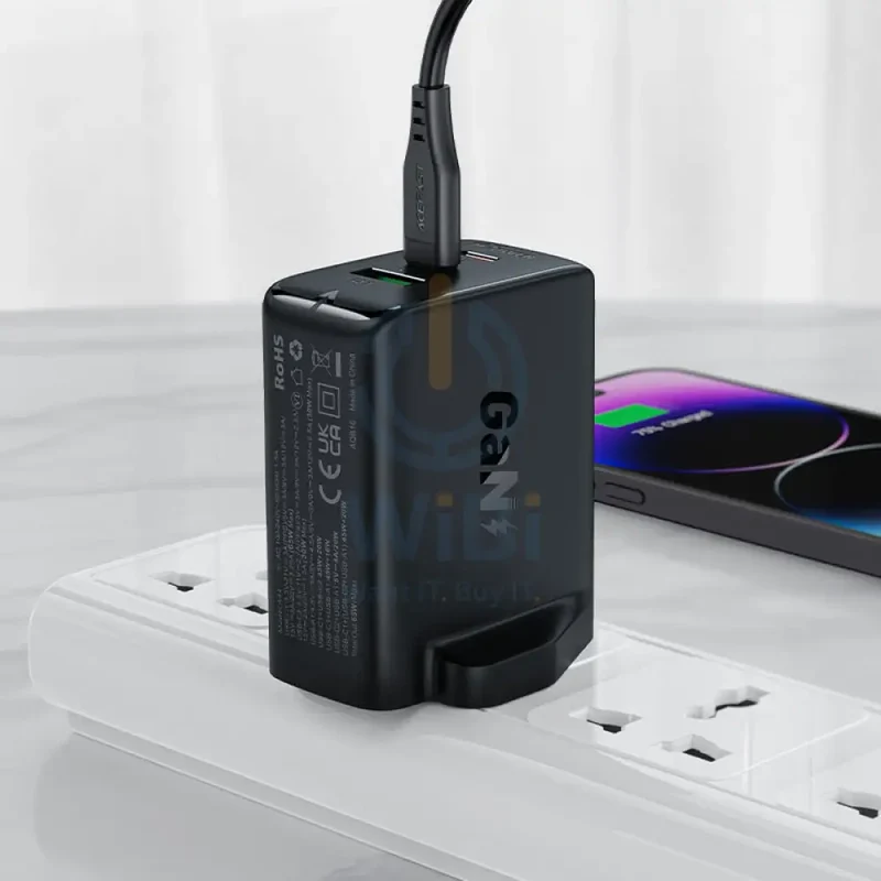 ACEFAST A44 PD65W GaN Fast Charge Wall Charger - 2x USB-C / 1x USB-A / Black