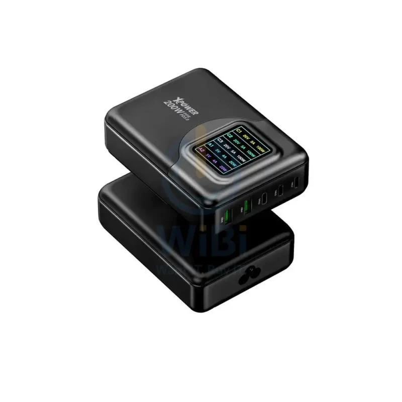 شاحن حائط إكس باور GW200B بـ4 مخارج PD 3.0 وتقنية GaN - 200 واط / أسود