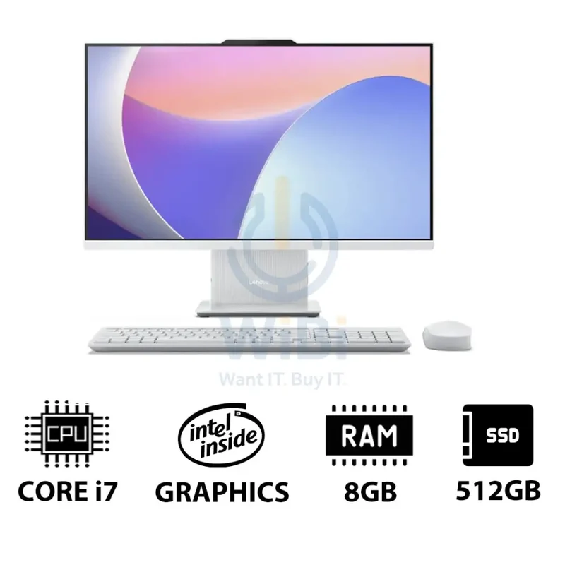 Lenovo IdeaCentre 27 Gen 9 AIO PC - i7 / 8GB / 512GB (NVMe M.2 SSD) / 27" FHD Non-Touch / DOS (Without OS) / Arabic/English / 1YW / Cloud Grey - Desktop