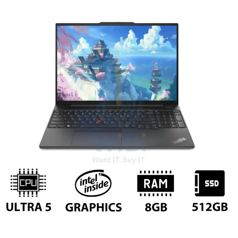 Lenovo ThinkPad E16 Gen 2 - 16.0" WUXGA / Ultra 5 125U / 8GB / 512GB (NVMe M.2 SSD) / DOS (Without OS) / 1YW / Arabic/English With Lenovo 15.6" Casual Toploader