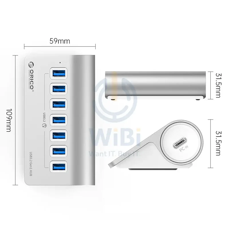 موزع USB أوريكو - 7 منافذ USB 3.2 جيل 1 / سرعة 10 جيجابت/ثانية