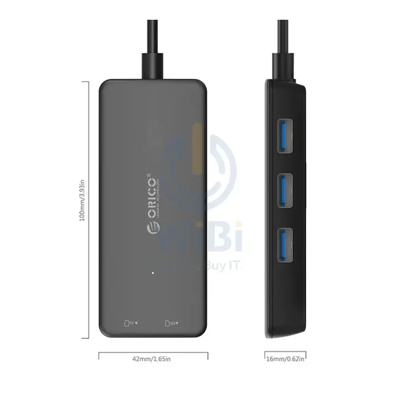 موزع USB أوريكو، USB 3.0 بثلاثة منافذ، قارئ بطاقات، باللون الأسود